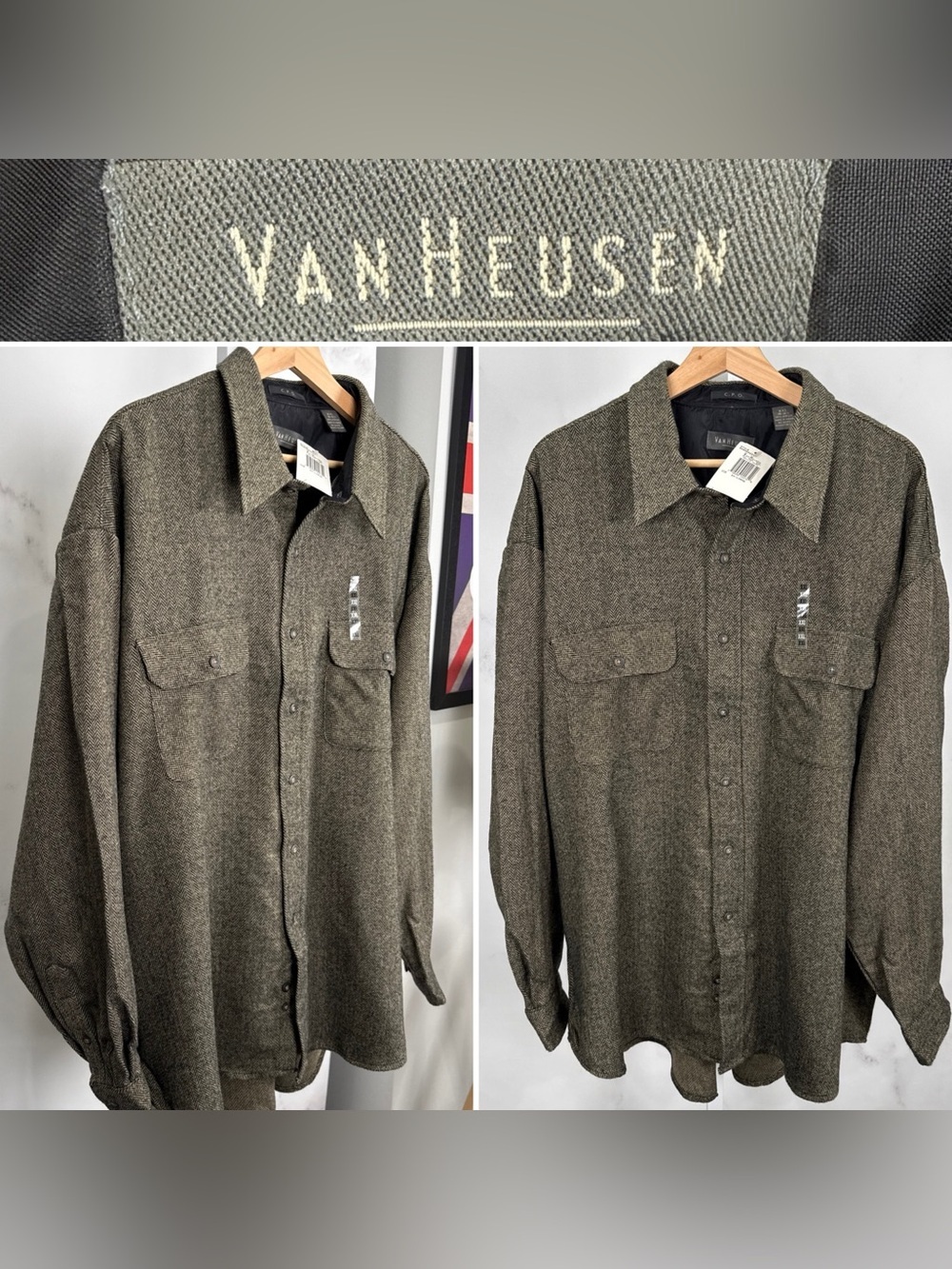 Van Heusen C.P.O. Men’s Acrylic Woven Button Up Shirt Size 18-18.5 XXL NEW